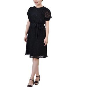 NY COLLECTION Petite Elbow Sleeve Swiss Dot Dress Size PM NWT